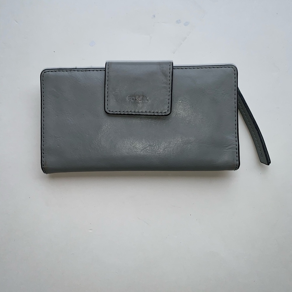 Gray Fossil Large Wallet